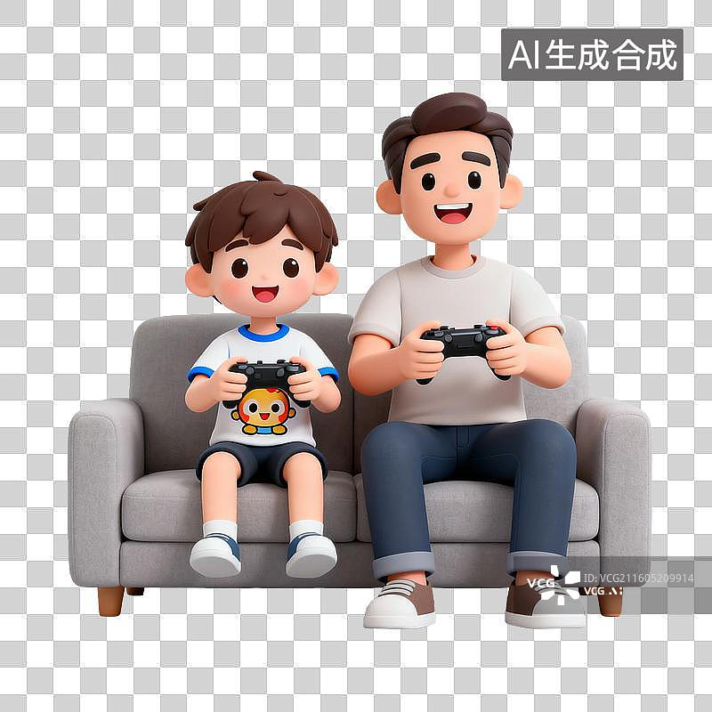 【AI数字艺术】父子沙发上一起玩游戏图片素材