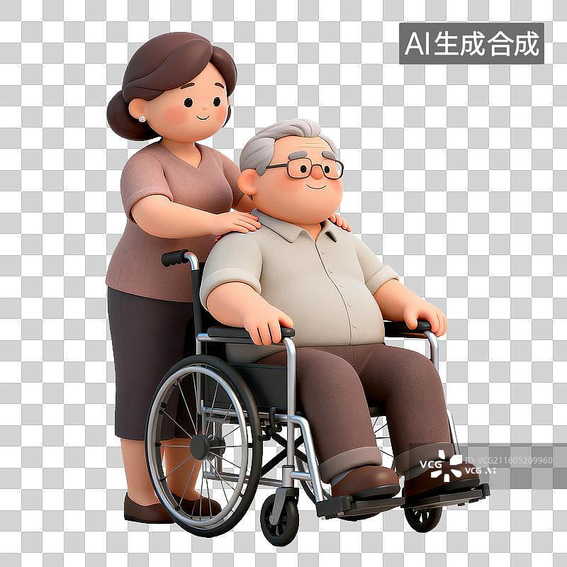 【AI数字艺术】老年男性坐轮椅及看护场景图片素材