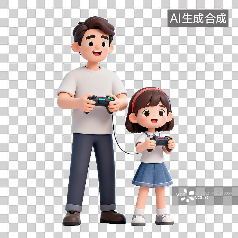 【AI数字艺术】父女在家一起玩电子游戏图片素材