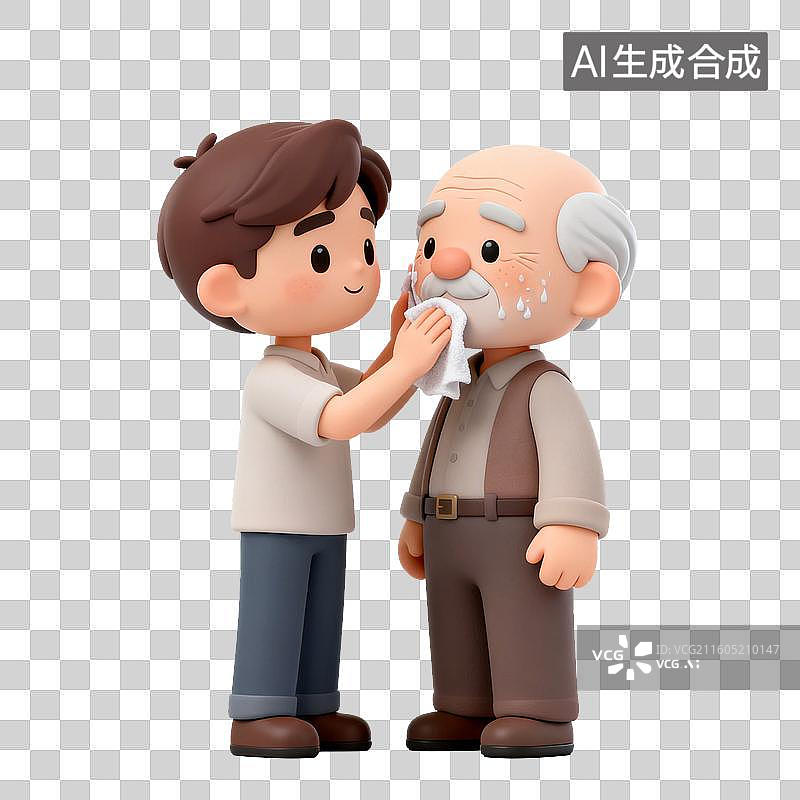【AI数字艺术】年轻男子为老人擦泪展现关爱图片素材