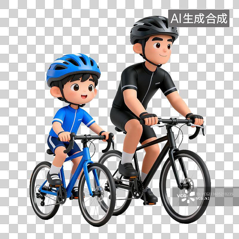 【AI数字艺术】父子一同骑车戴头盔保障安全图片素材