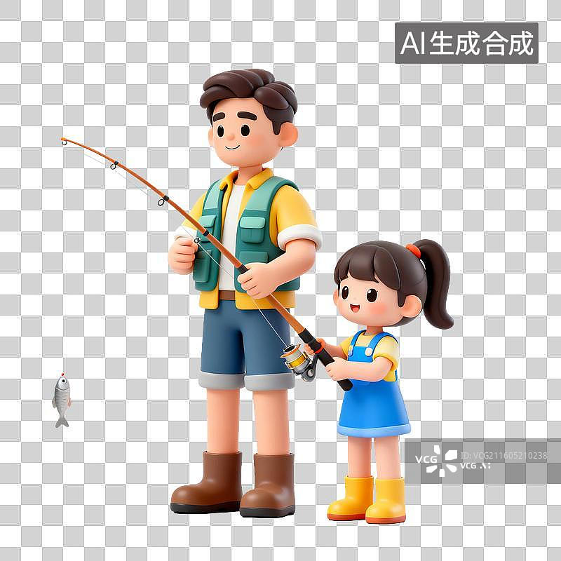 【AI数字艺术】父女户外一起钓鱼图片素材