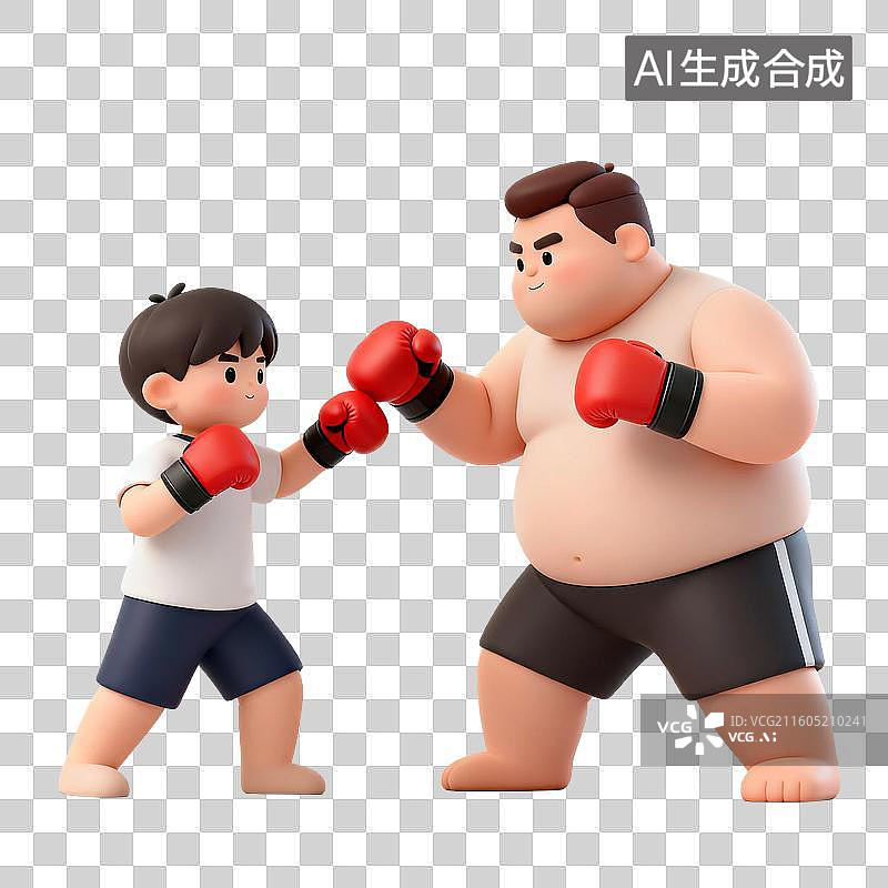 【AI数字艺术】两个卡通人物的拳击训练场景图片素材