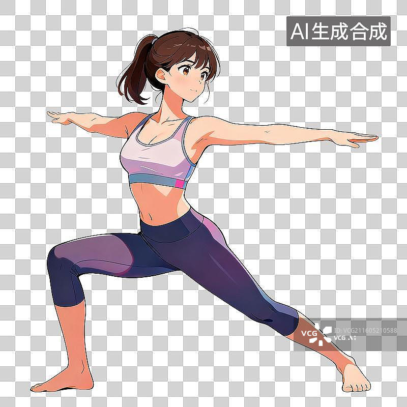 【AI数字艺术】年轻女性做瑜伽勇士式图片素材