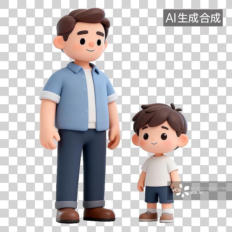 【AI数字艺术】父子亲密站立卡通形象图片素材