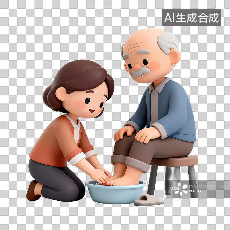 【AI数字艺术】年轻女子为老人洗脚尽孝心图片素材