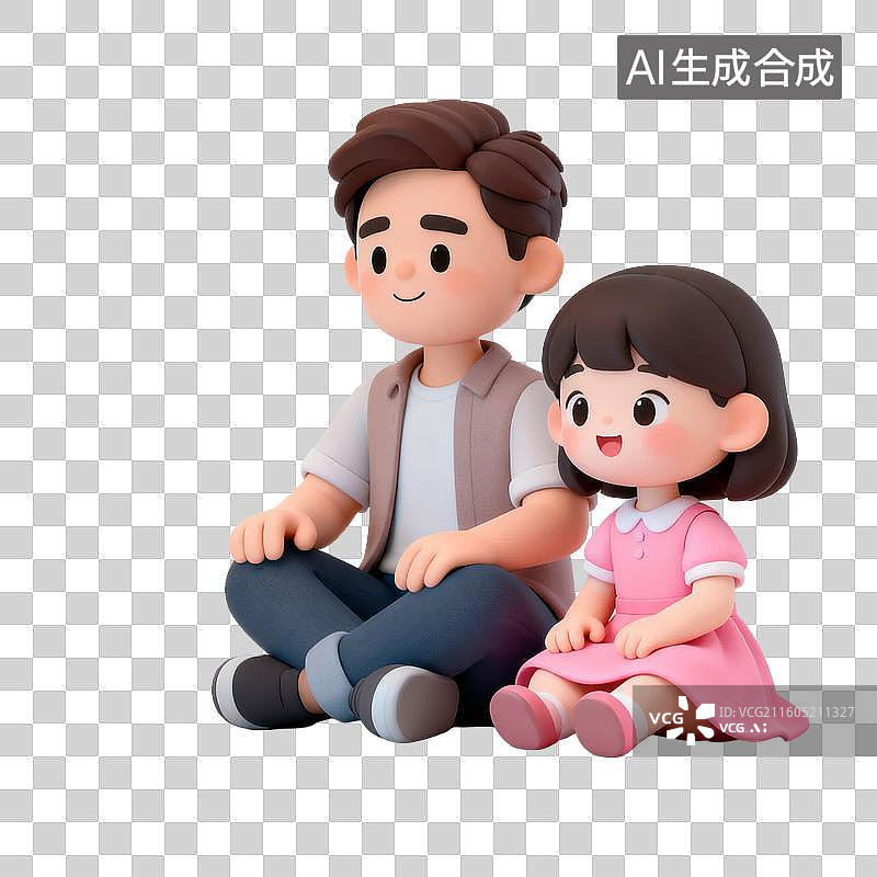 【AI数字艺术】年轻男子与小女孩友好坐姿图片素材