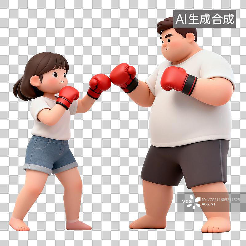 【AI数字艺术】两个卡通人物拳击练习图片素材