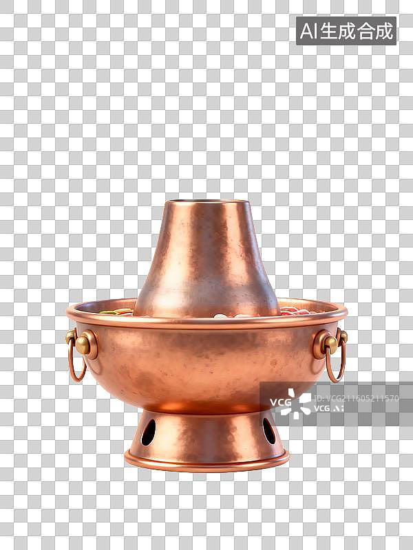 【AI数字艺术】传统铜制火锅及丰富食材图片素材