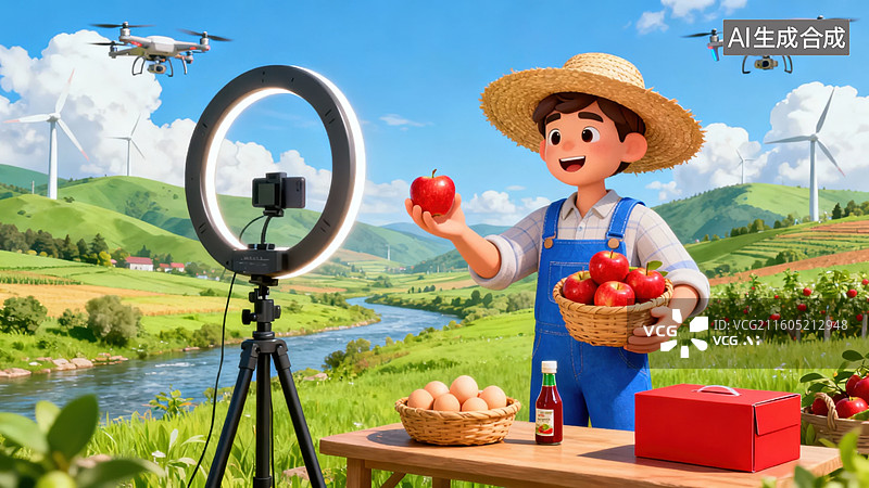 【AI数字艺术】农民在田园中展示农产品图片素材