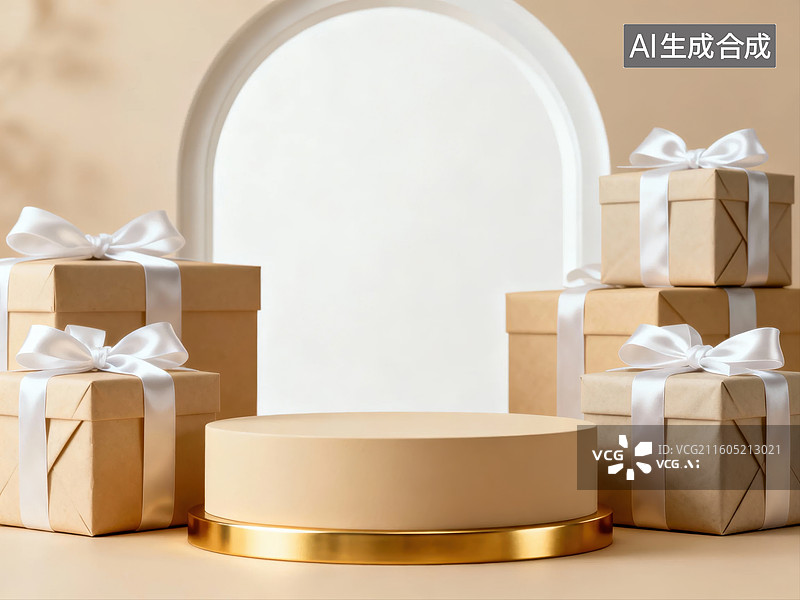 【AI数字艺术】礼盒与圆形展台陈列图片素材