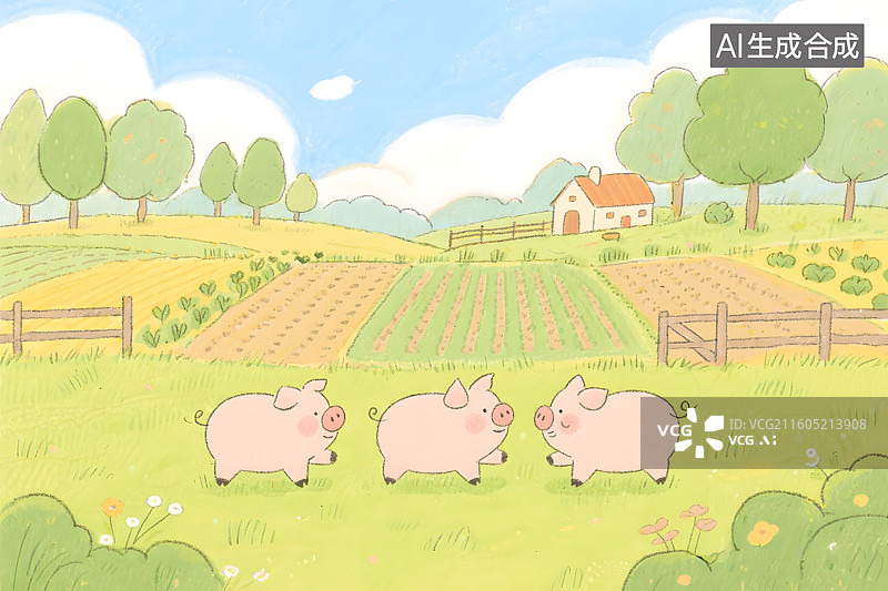 【AI数字艺术】农场里的三只小猪图片素材