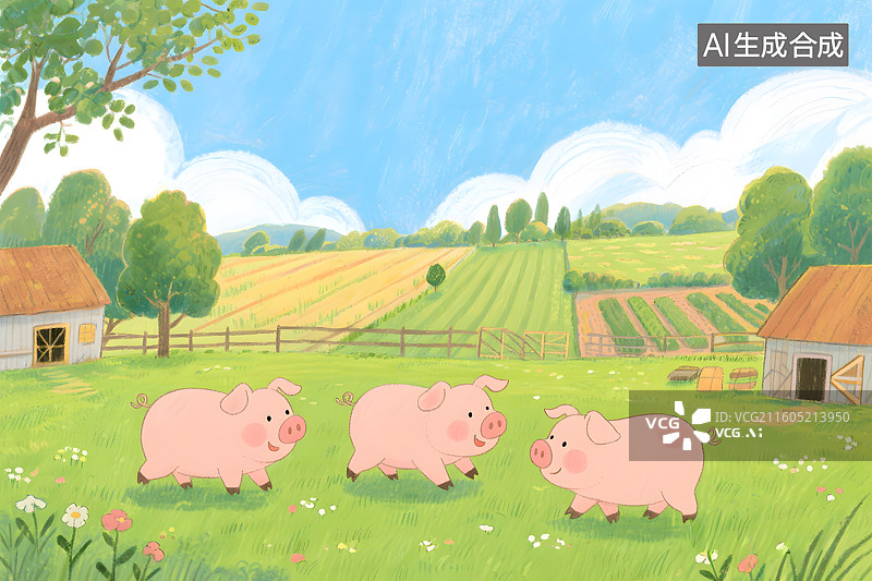 【AI数字艺术】农场里的三只小猪图片素材