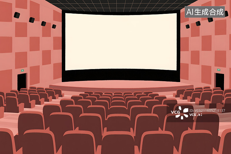 【AI数字艺术】空旷的影院巨幕放映厅空座位插画图片素材