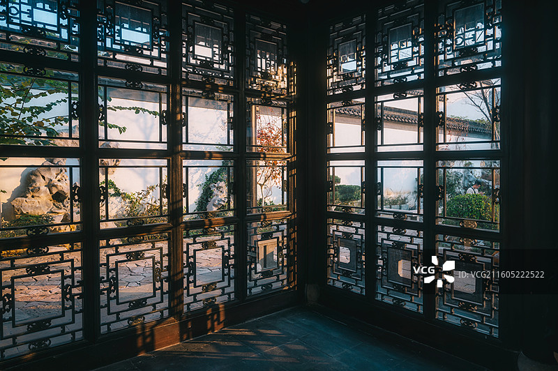 常州青果巷里园林日落图片素材