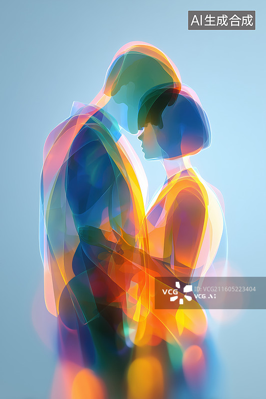 【AI数字艺术】蒸汽波荧光色情侣恋爱男女拥抱场景3D立体图像插画图片素材