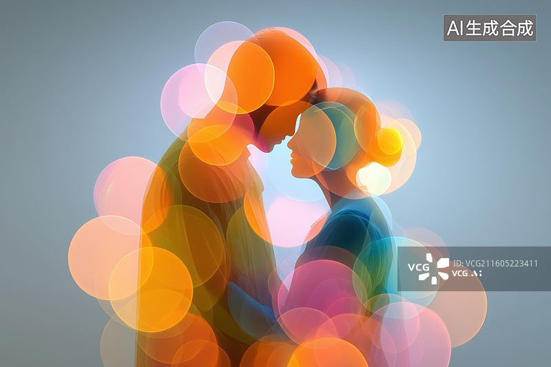 【AI数字艺术】蒸汽波荧光色情侣恋爱男女拥抱场景3D立体图像插画图片素材