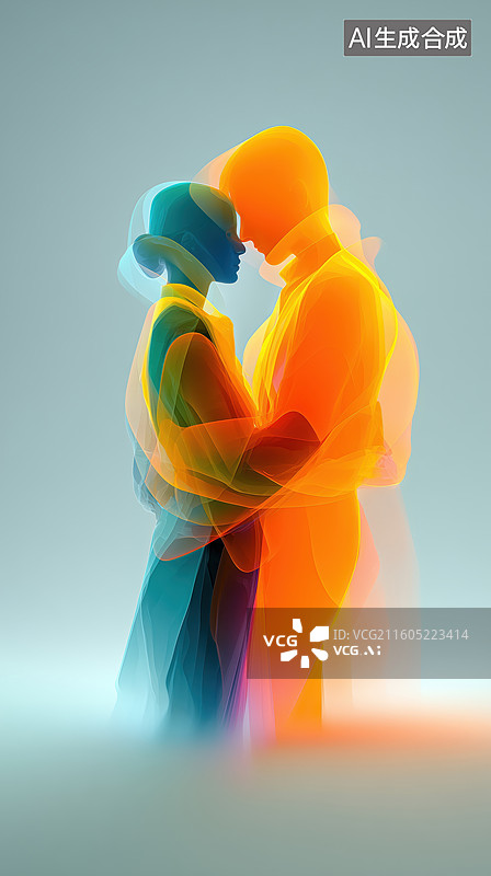 【AI数字艺术】蒸汽波荧光色情侣恋爱男女拥抱场景3D立体图像插画图片素材