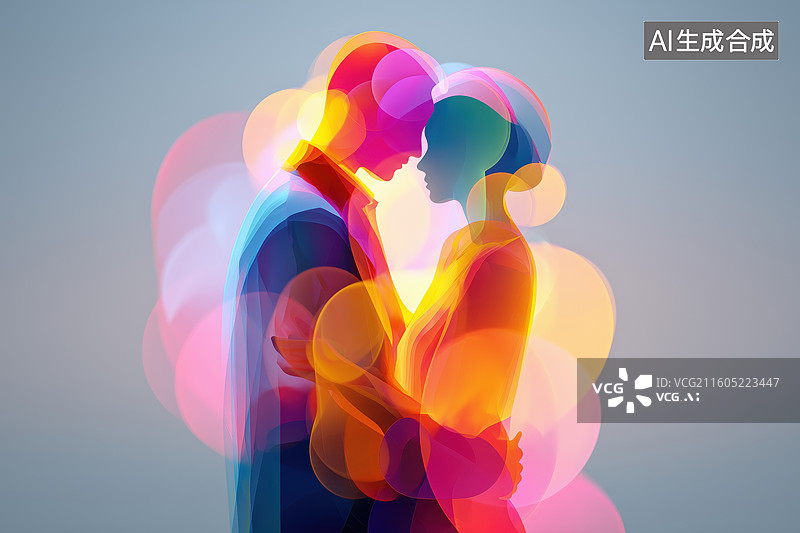 【AI数字艺术】蒸汽波荧光色情侣恋爱男女拥抱场景3D立体图像插画图片素材