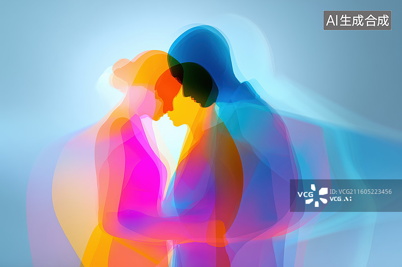 【AI数字艺术】蒸汽波荧光色情侣恋爱男女拥抱场景3D立体图像插画图片素材