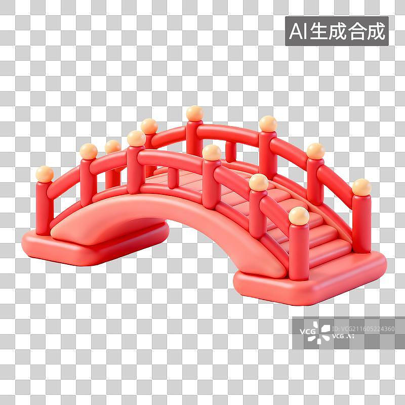 【AI数字艺术】3D拟物风格情人节七夕节元素古风拱桥图片素材