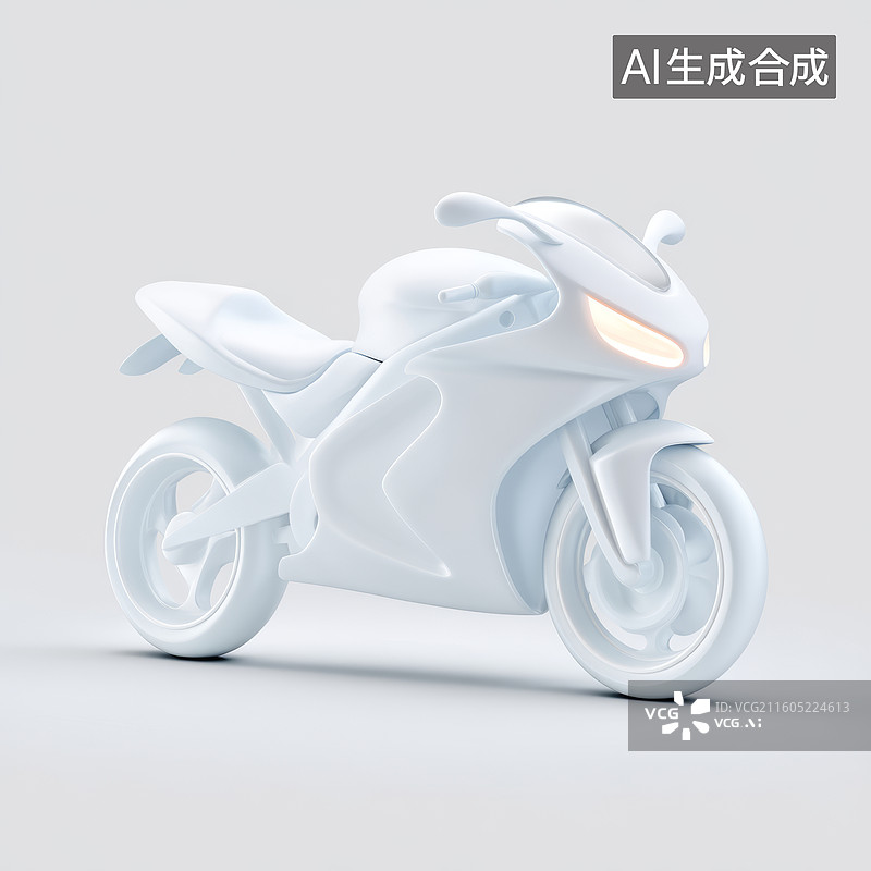 【AI数字艺术】纯白色的摩托车在纯白色背景中图片素材