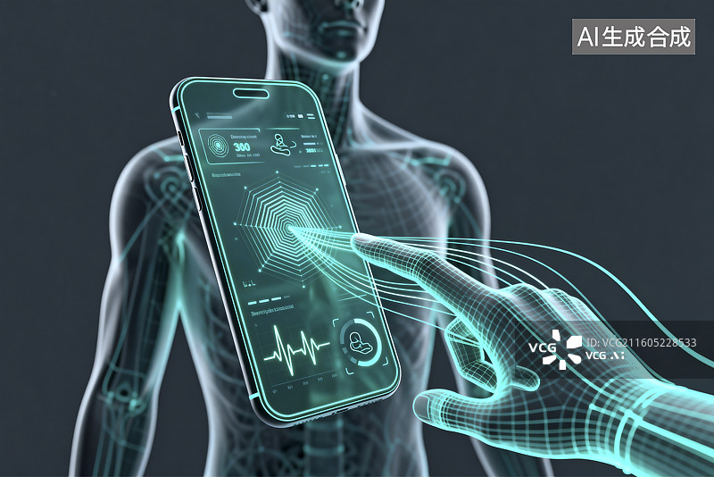 【AI数字艺术】智能手机展示人体健康指标图片素材