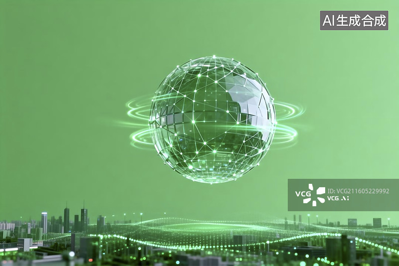 【AI数字艺术】绿色科技地球网络连接图片素材