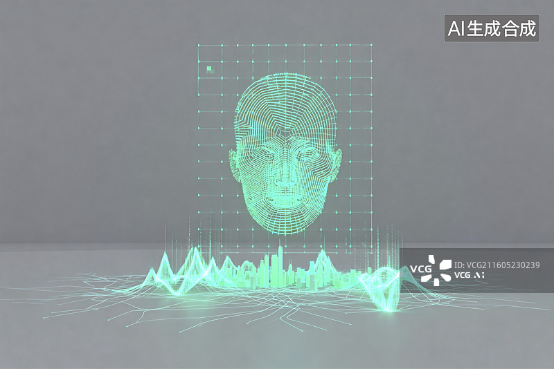 【AI数字艺术】未来感面部识别技术展示图片素材