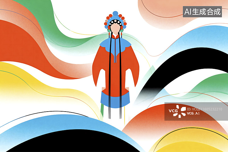 【AI数字艺术】色彩丰富的传统戏曲人物插画图片素材
