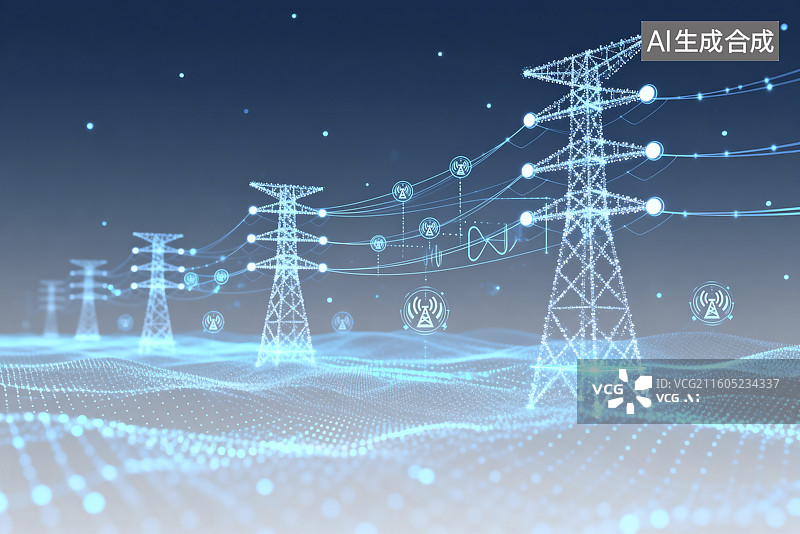 【AI数字艺术】现代智能电网与输电塔图片素材