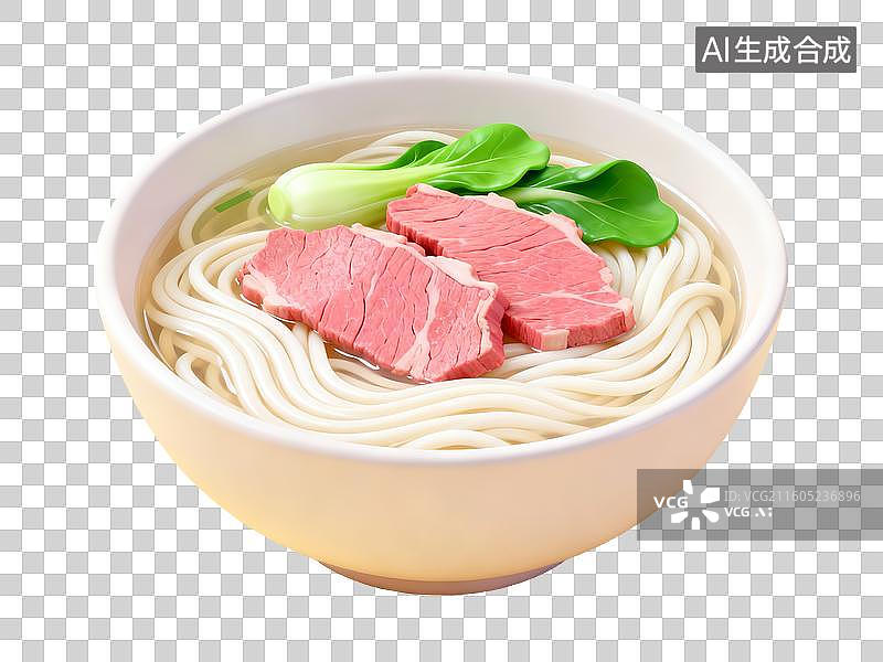 【AI数字艺术】美食 一碗面条配肉片和青菜图片素材
