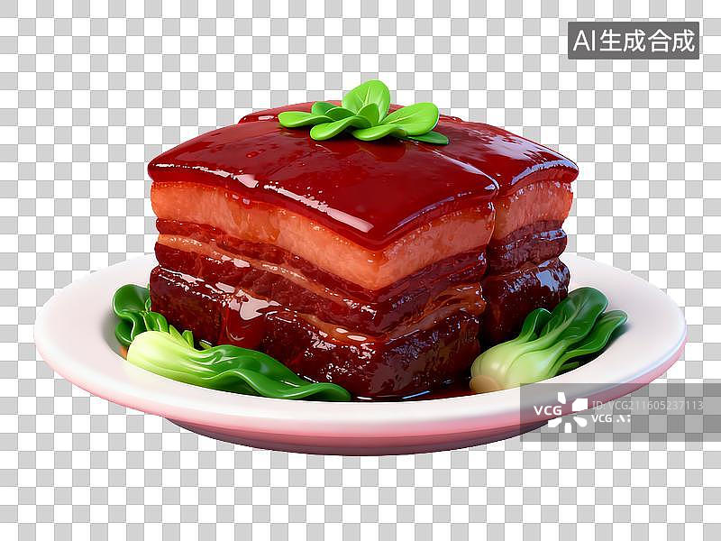 【AI数字艺术】美食 中式菜肴 红烧肉配青菜摆盘图片素材