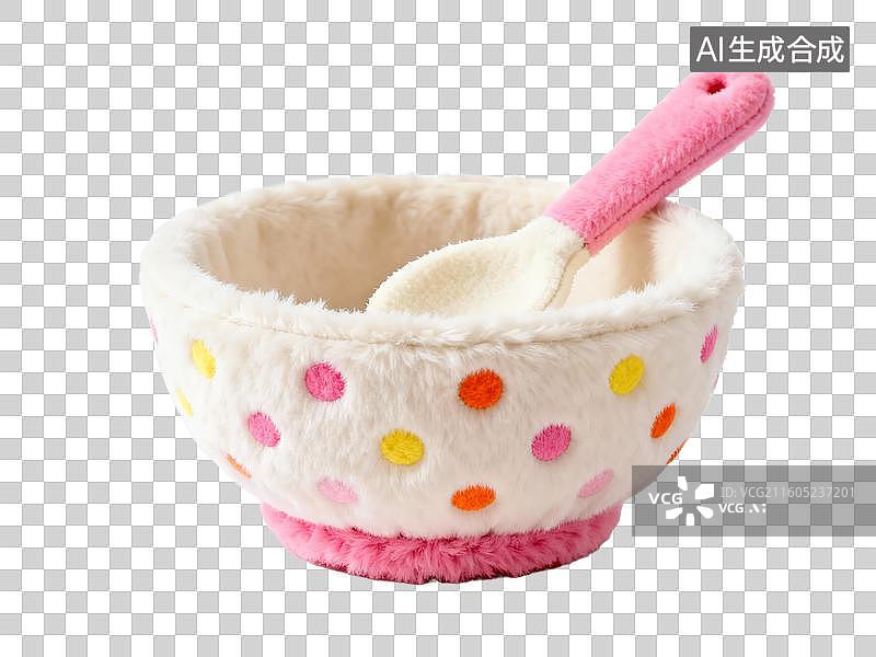 【AI数字艺术】母婴亲子 波点毛绒宠物窝与勺子图片素材