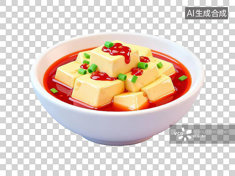 【AI数字艺术】美食 中式菜肴 红油豆腐块配葱花图片素材