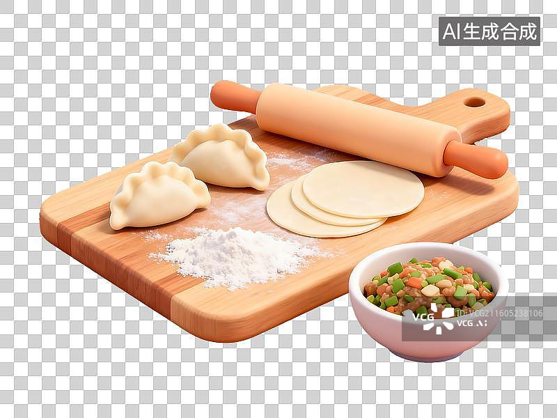 【AI数字艺术】制作饺子的食材3D卡通免抠元素图片素材
