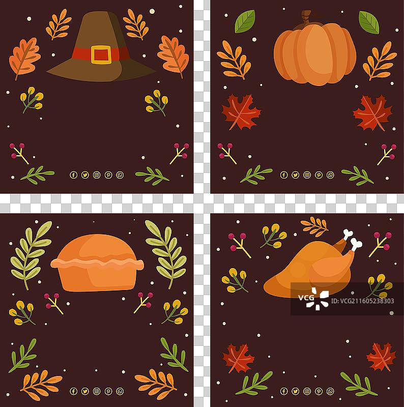手绘扁平化感恩节Instagram帖子图片素材