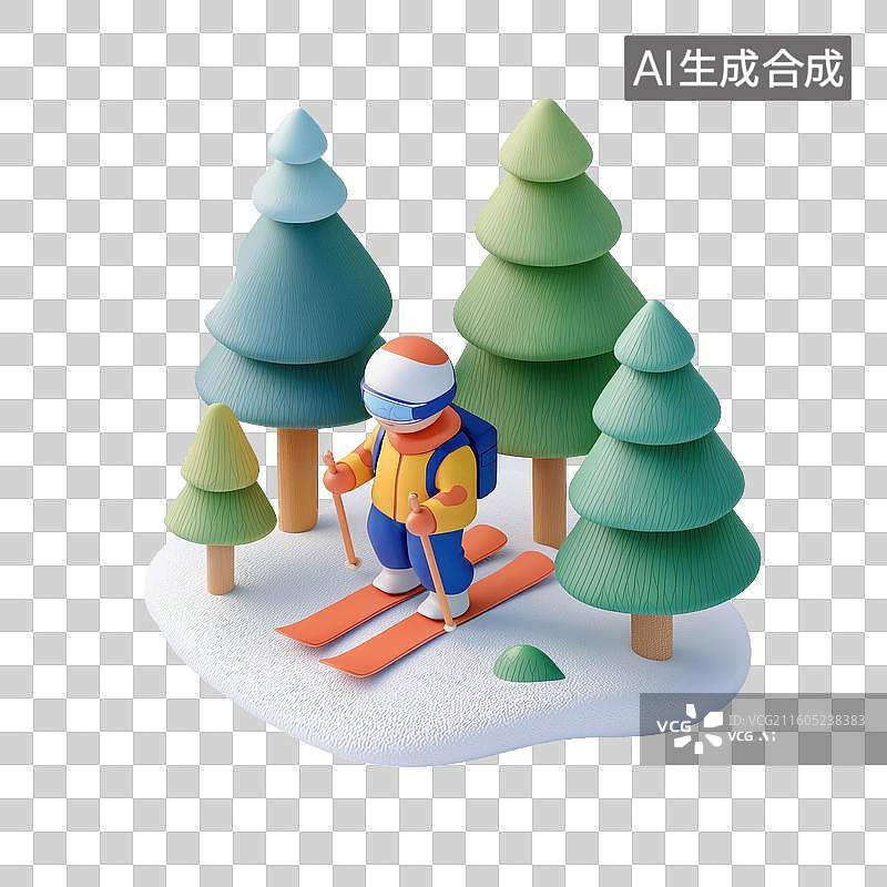 【AI数字艺术】滑雪者在雪地松林中图片素材