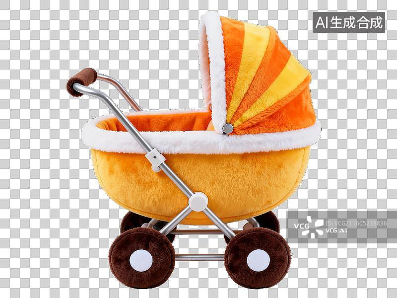 【AI数字艺术】母婴亲子 橙色毛绒婴儿车玩具图片素材