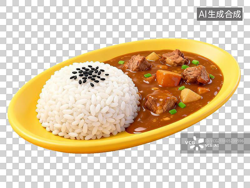 【AI数字艺术】美食 咖喱饭配白米饭图片素材
