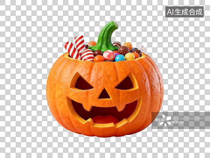 【AI数字艺术】万圣节南瓜灯装满糖果图片素材