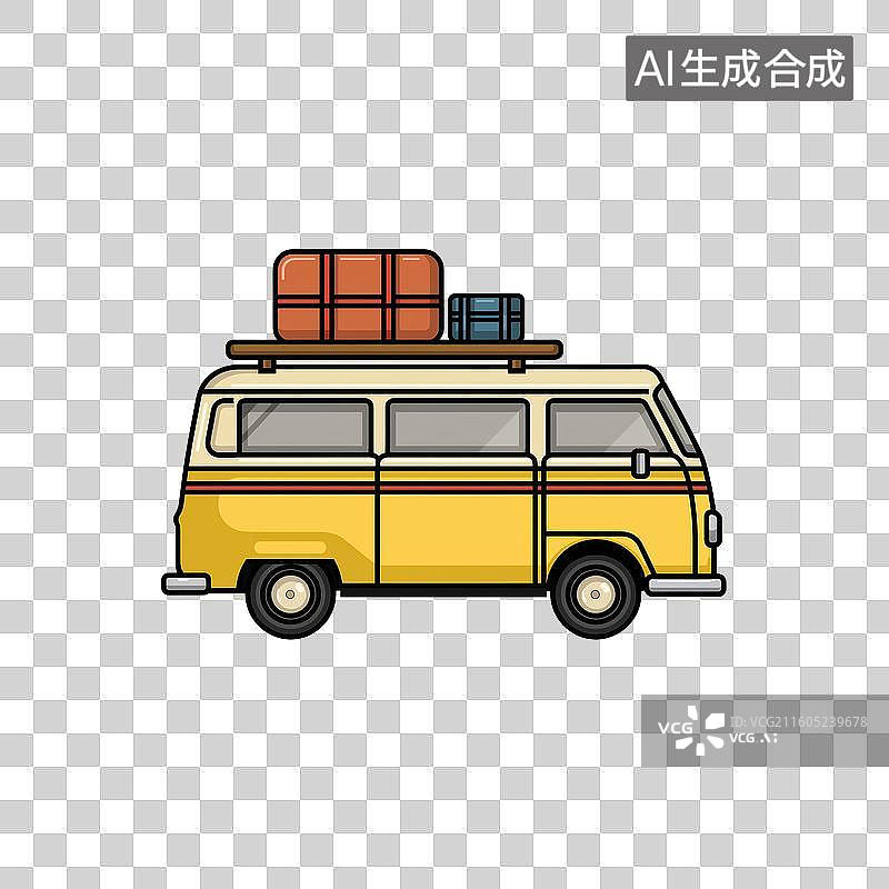 【AI数字艺术】黄色复古旅行面包车图片素材