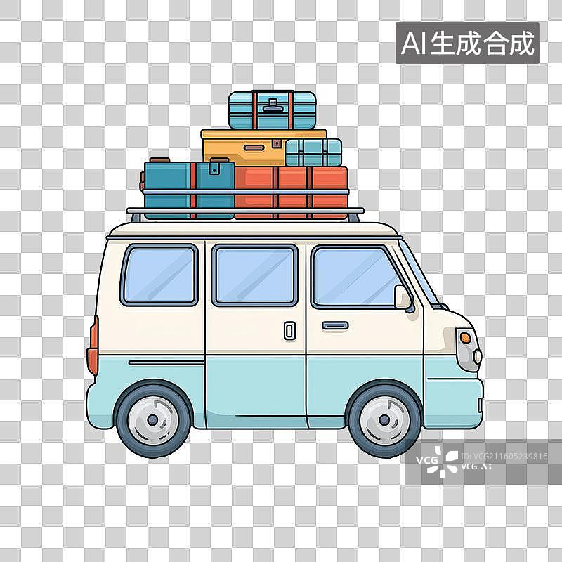 【AI数字艺术】载满行李的旅行面包车图片素材