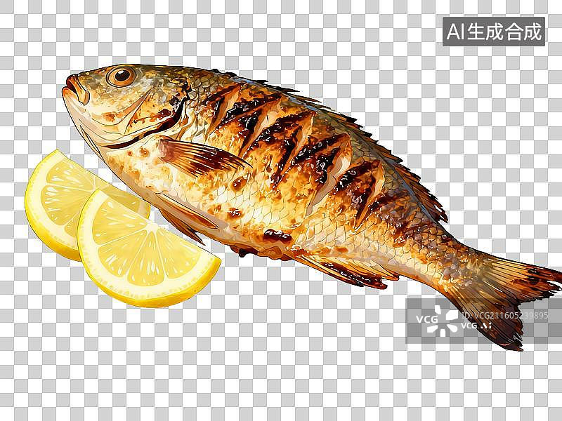 【AI数字艺术】美食 烤鱼配柠檬片图片素材