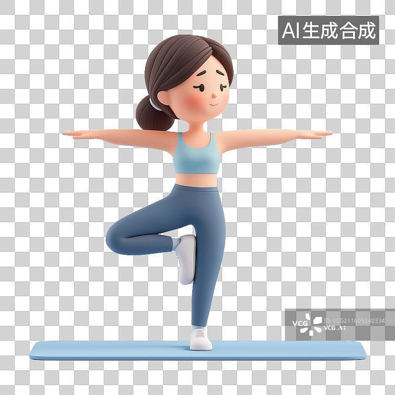 【AI数字艺术】女性在瑜伽垫上练习树式图片素材