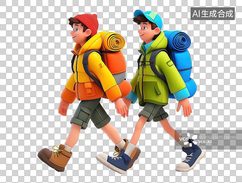 【AI数字艺术】两位背包客徒步前行图片素材