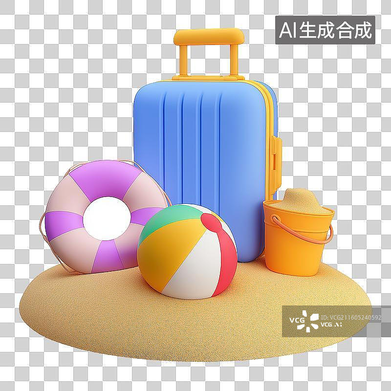 【AI数字艺术】沙滩上的旅行用品图片素材