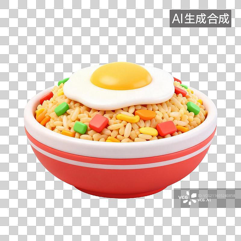 【AI数字艺术】3D拟物风格国风中国中式美食成品菜肴元素蛋炒饭图片素材