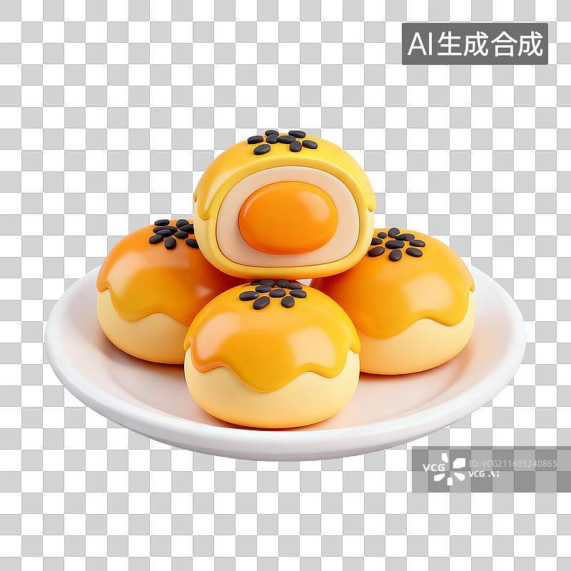 【AI数字艺术】3D拟物风格国风中国中式美食成品菜肴元素烘培甜食蛋黄酥图片素材
