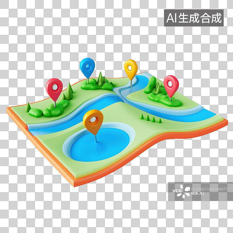 【AI数字艺术】彩色地图上的定位标记图片素材